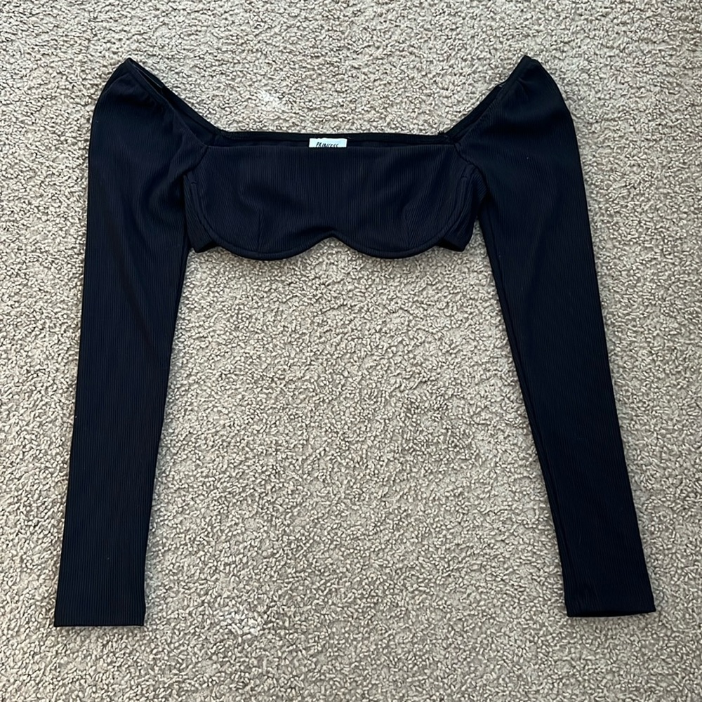 Princess Polly Becca Long Sleeve Crop Top Black Size 8